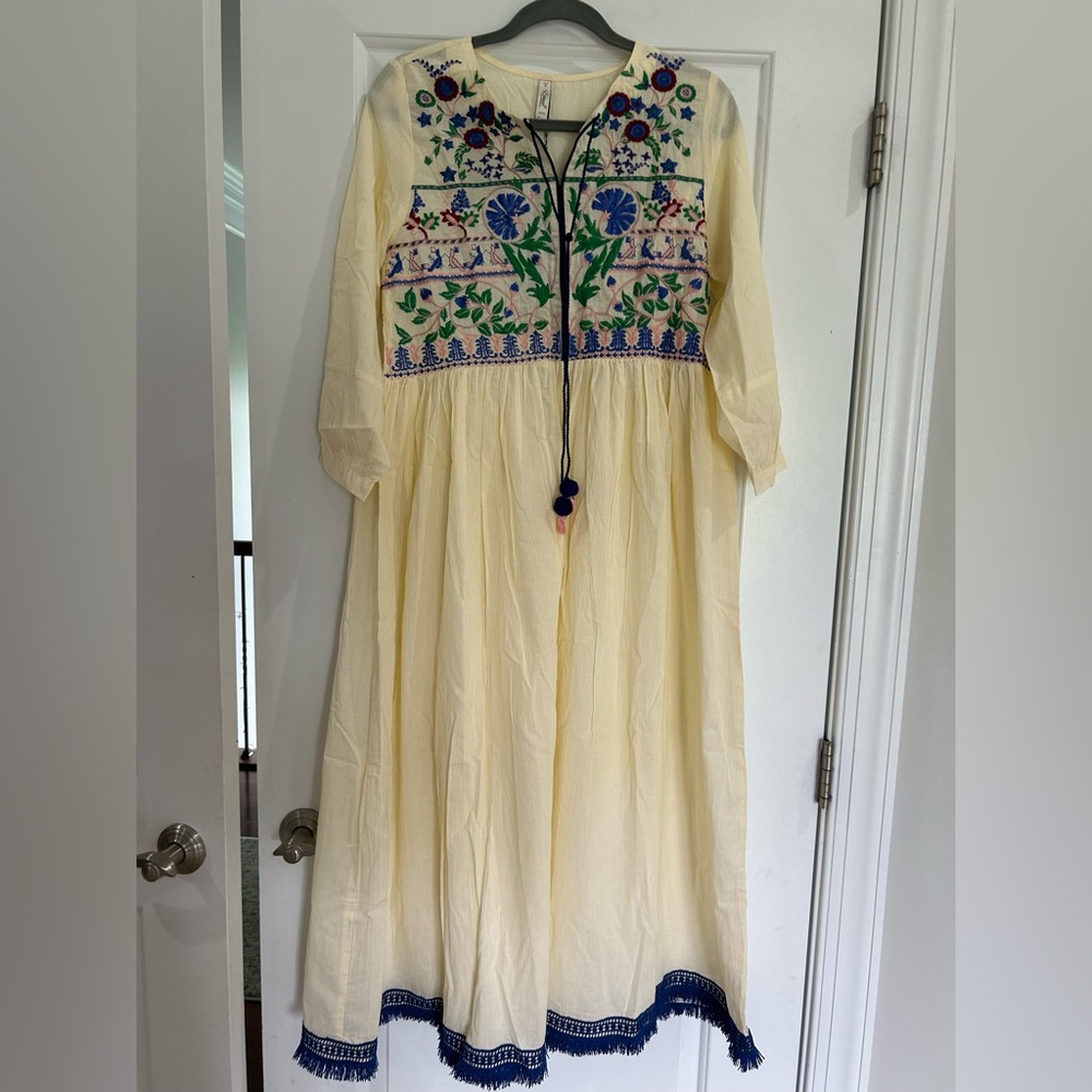 Embroidered Cream Maxi Dress